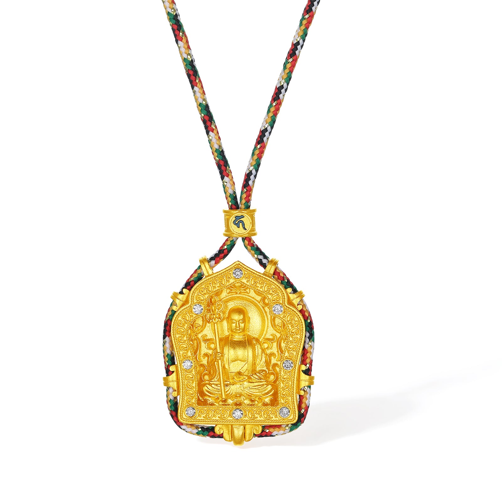 'Jiuhua Mountain' 999.9 24K Gold Pendant Necklace Diamond Ksitigarbha Bodhisattva V0415334