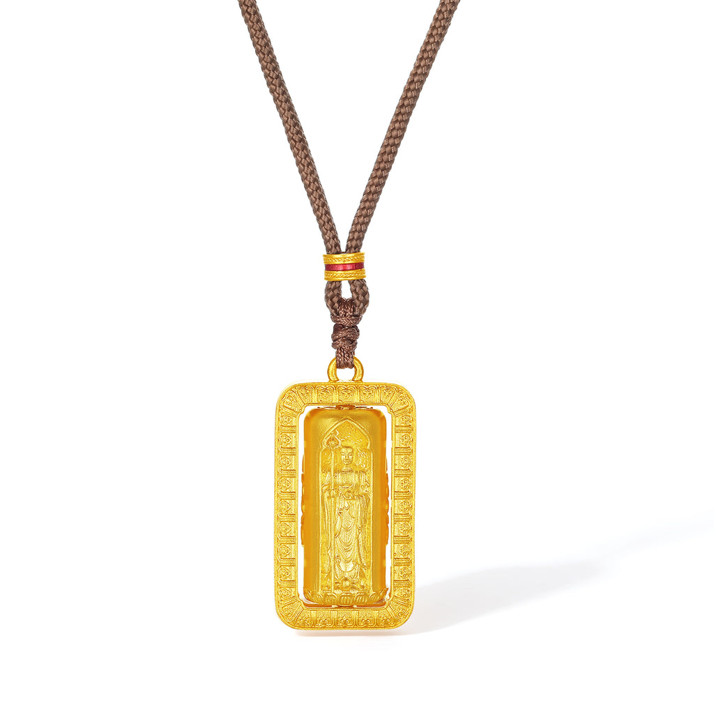 'Jiuhua Mountain' 999.9 24K Gold Pendant Necklace Ksitigarbha Bodhisattva A0415323
