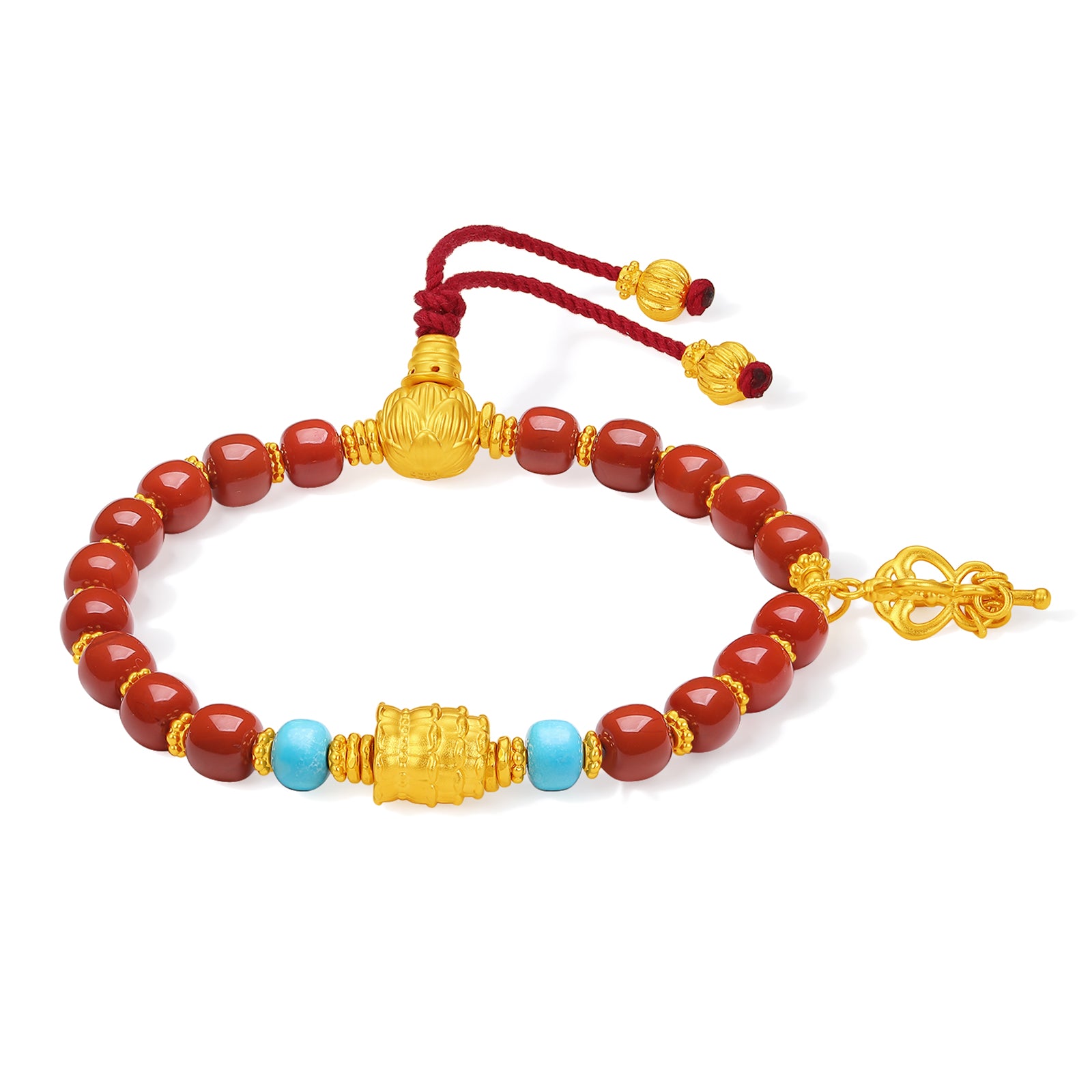 Jiuhua Mountain' 24K Gold Beaded Bracelet Agate Turquoise Ksitigarbha's Implements J1915328