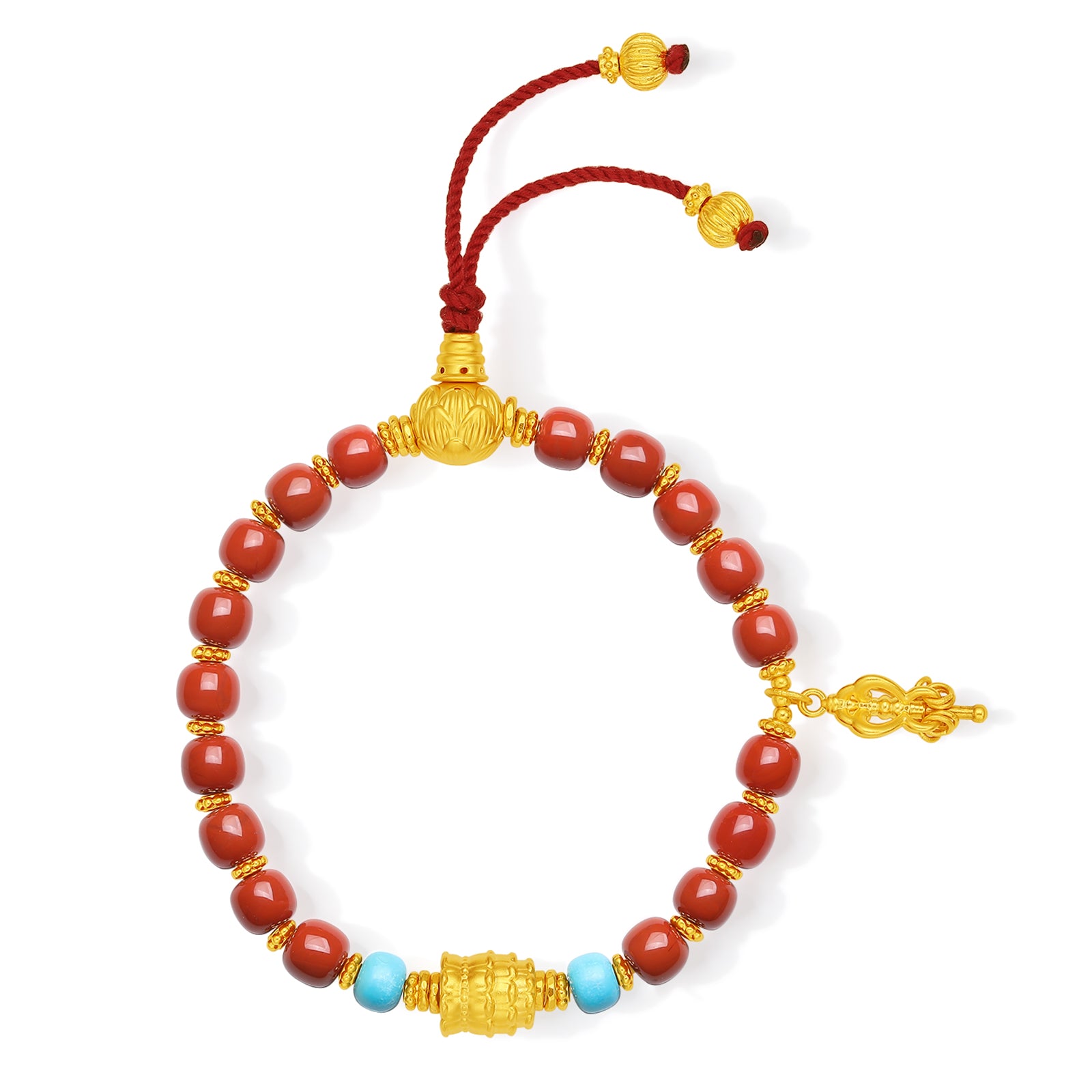 Jiuhua Mountain' 24K Gold Beaded Bracelet Agate Turquoise Ksitigarbha's Implements J1915328