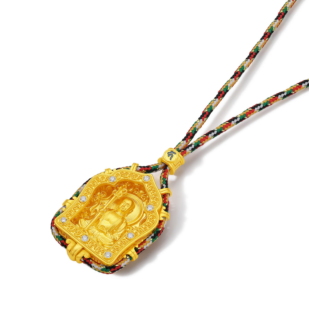 'Jiuhua Mountain' 999.9 24K Gold Pendant Necklace Diamond Ksitigarbha Bodhisattva V0415334
