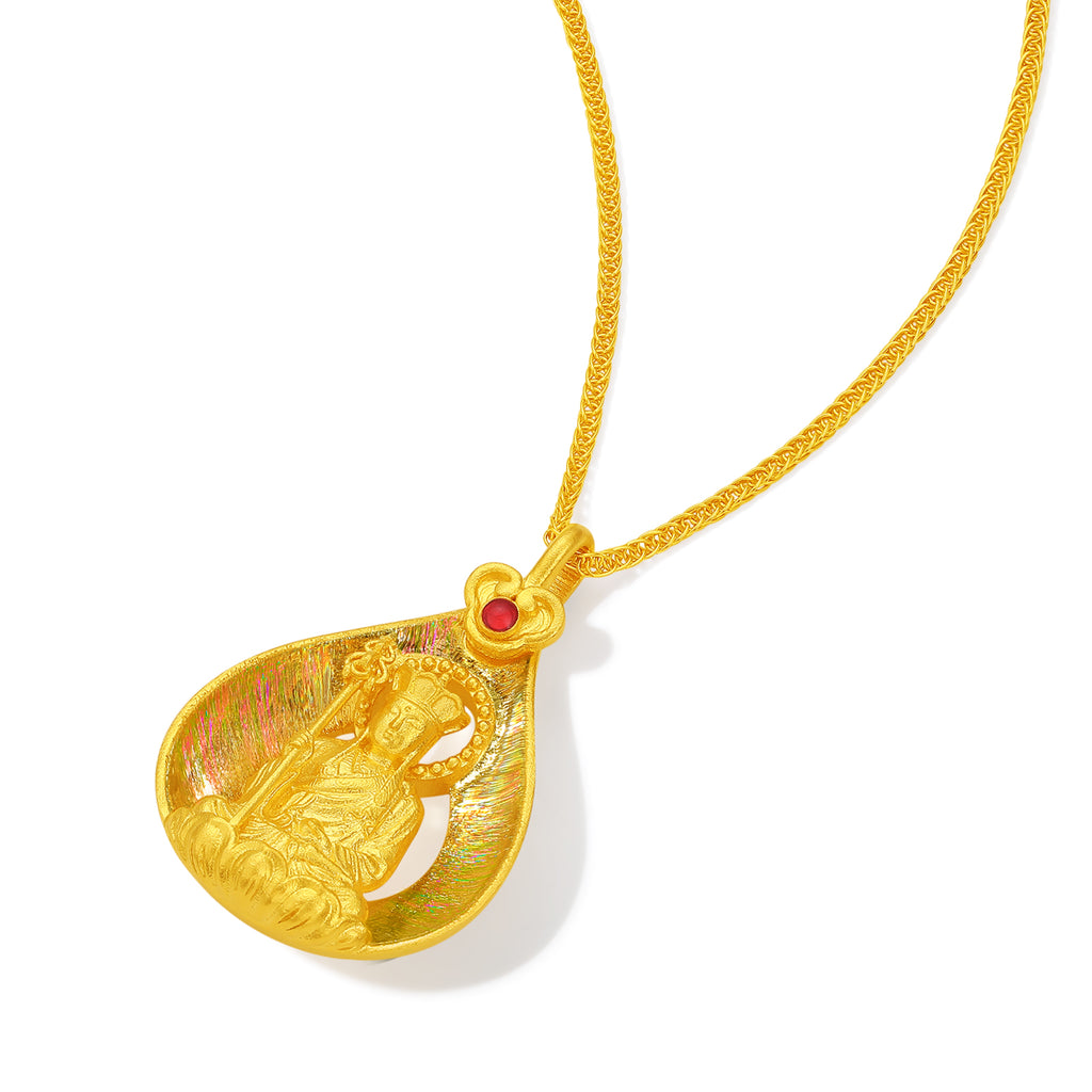 "Jiuhua Mountain" 999.9 24K Gold Pendant Necklace Ksitigarbha Bodhisattva A0615326