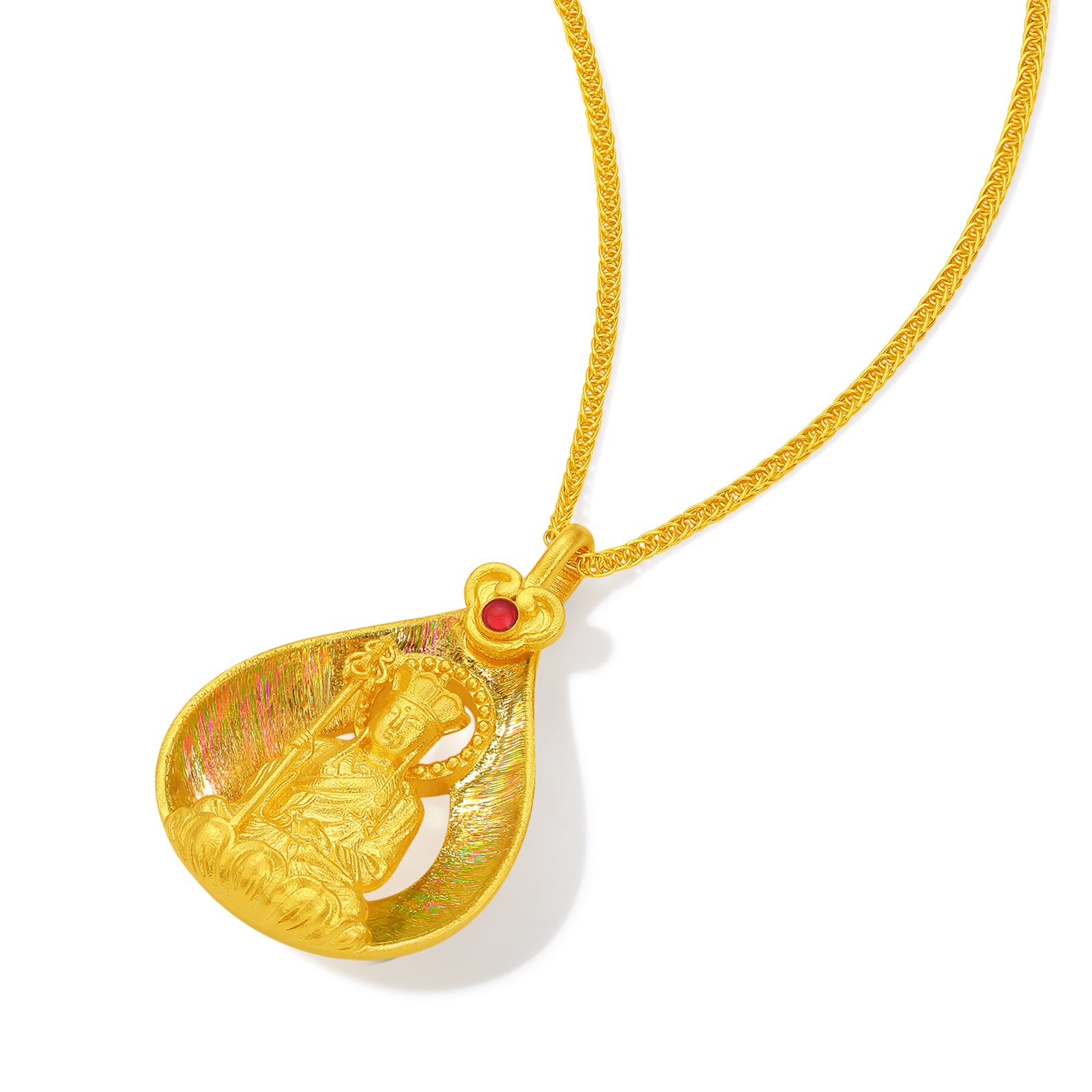 'Jiuhua Mountain' 999.9 24K Gold Pendant Necklace Ksitigarbha Bodhisattva A0615326