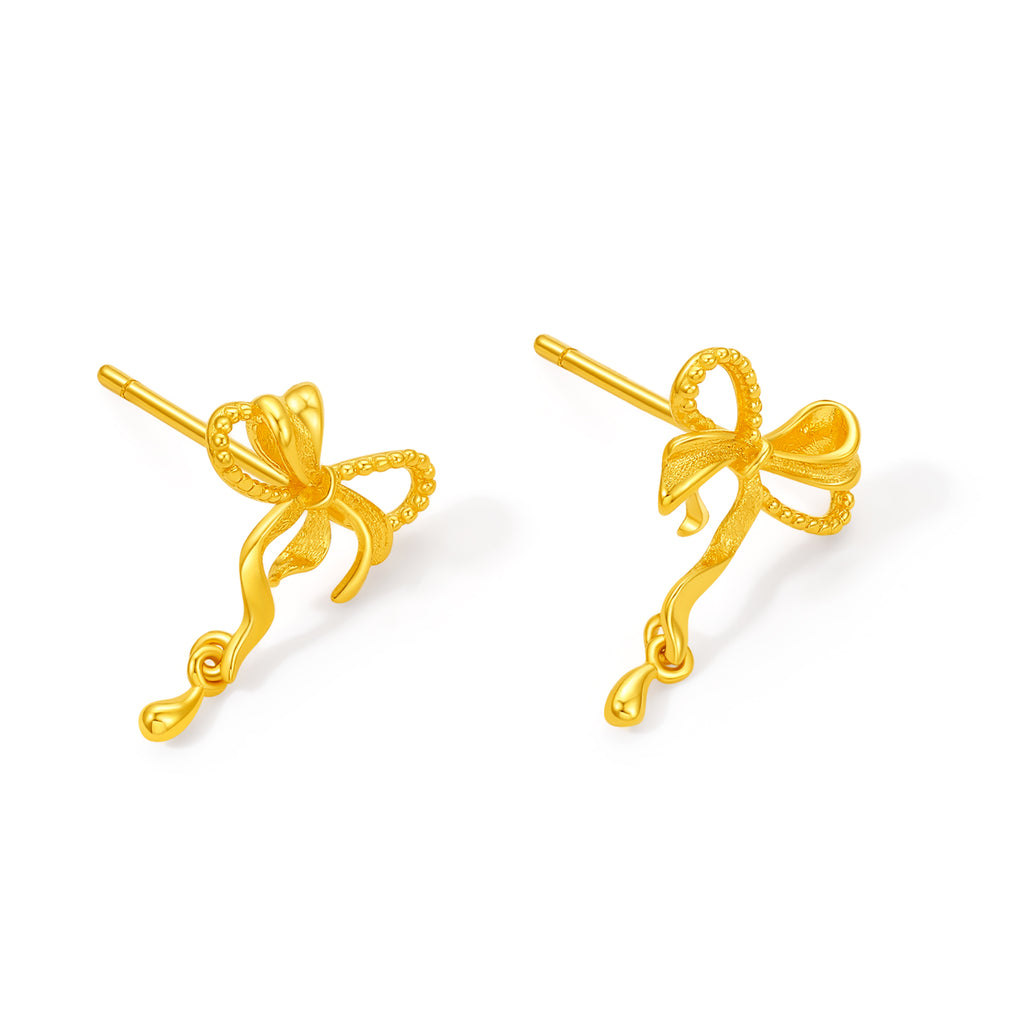 "Girl's Worries" 24K Gold Earrings Bow 1.4-1.8g A0915494
