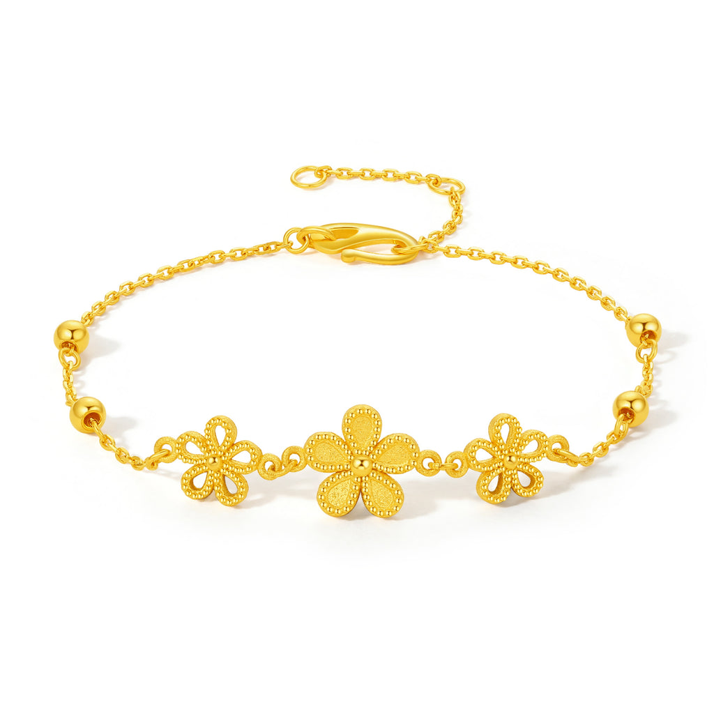 999 24K Gold Chain Bracelet Flower 4.2-4.7g A0712526