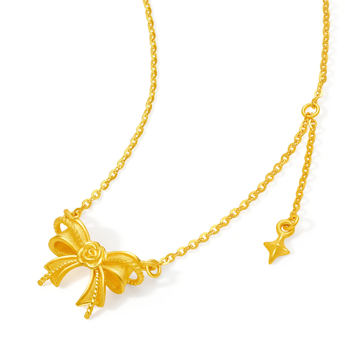 "Fantasy Forest" 999 24K Gold Pendant Necklace Bow 3.6-3.9g A0613907