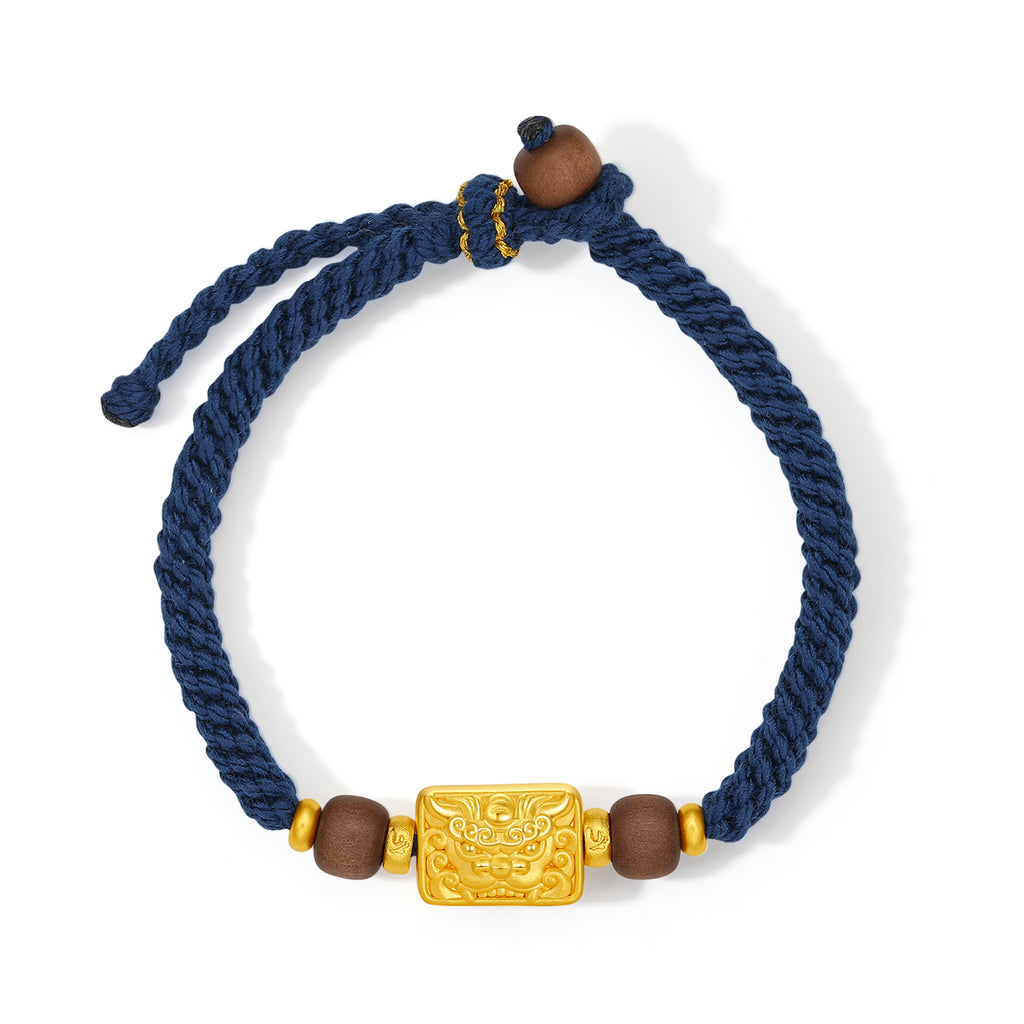 Jiuhua Mountain' 24K Gold String Bracelet Sandalwood Beads Ksitigarbha's Mount Diting A1715330