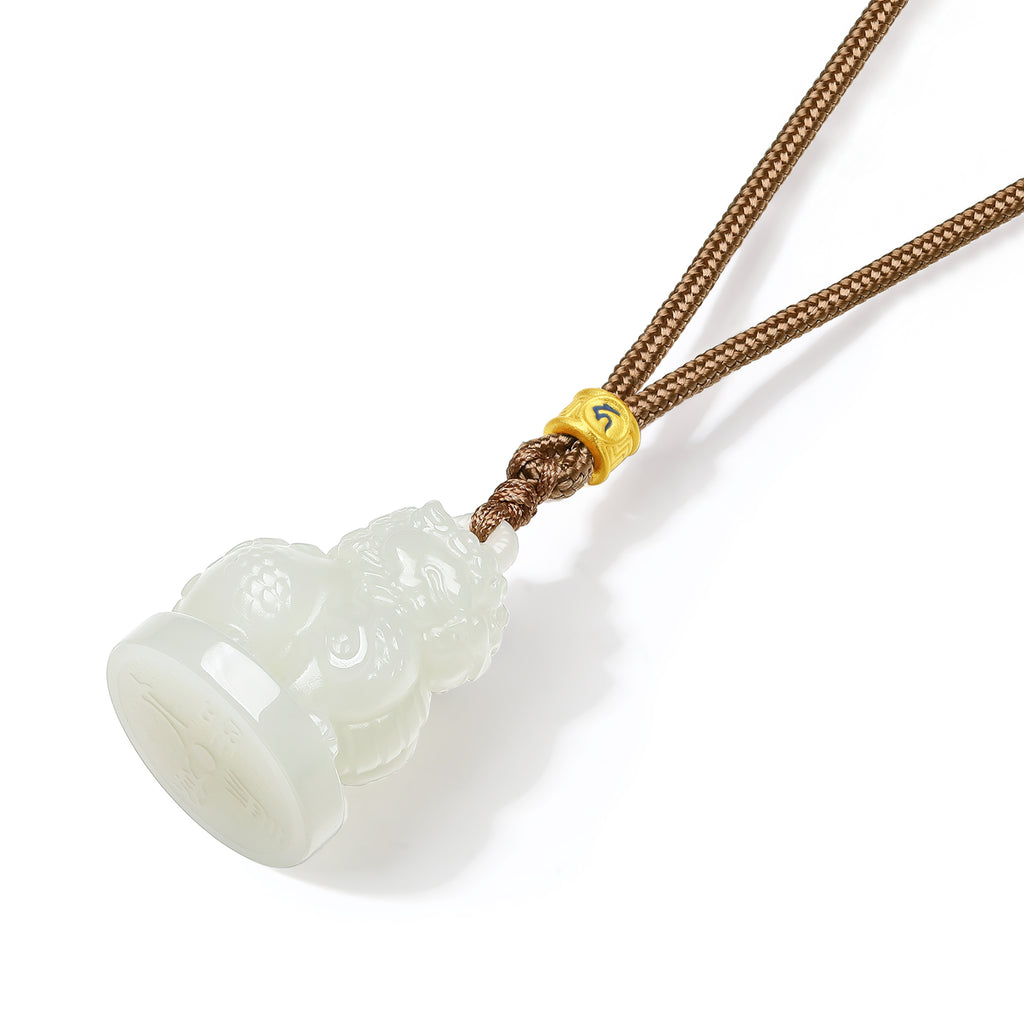 'Jiuhua Mountain' 24K Gold Pendant Necklace Heitian Jade Ksitigarbha's Mount Diting Y0415337