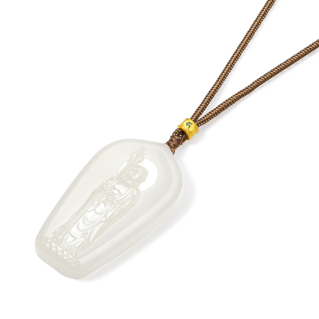 'Jiuhua Mountain' 24K Gold Pendant Necklace Heitian Jade Ksitigarbha Bodhisattva Y0415335