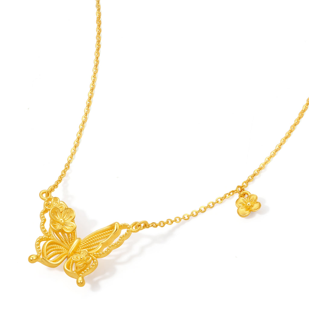 “Dream in the Garden” 999 24K Gold Pendant Necklace Butterfly 4.15-4.65g A0614952