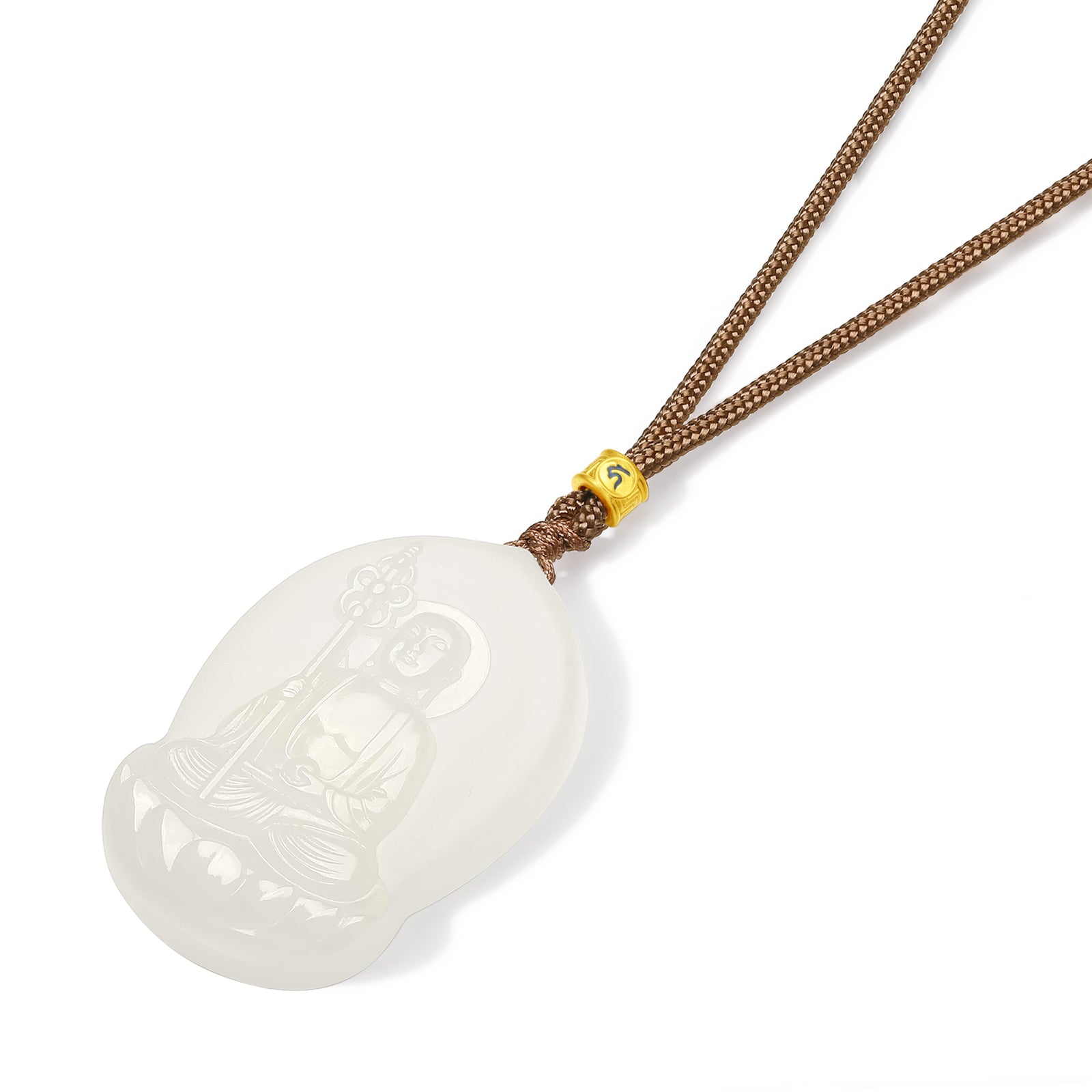 'Jiuhua Mountain' 24K Gold Pendant Necklace Heitian Jade Ksitigarbha Bodhisattva Y0415336