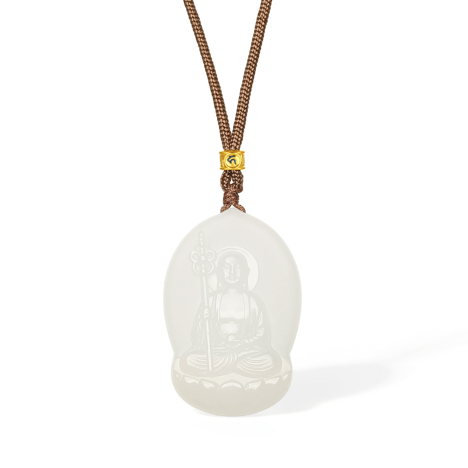 'Jiuhua Mountain' 24K Gold Pendant Necklace Heitian Jade Ksitigarbha Bodhisattva Y0415336