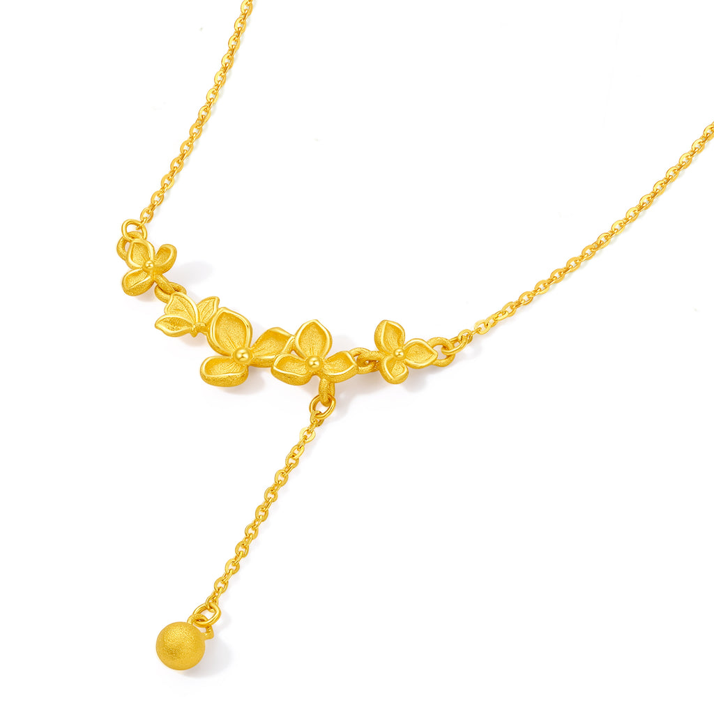 “Dream in the Garden” 999 24K Gold Pendant Necklace Flower 4.1-4.5g A0614927