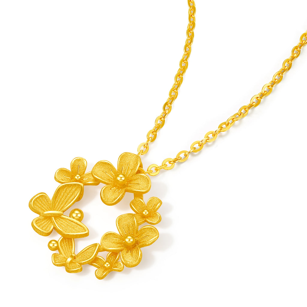 "Annie's Garden" 999 24K Gold Pendant Necklace Flower 3.3-3.6g A0613017