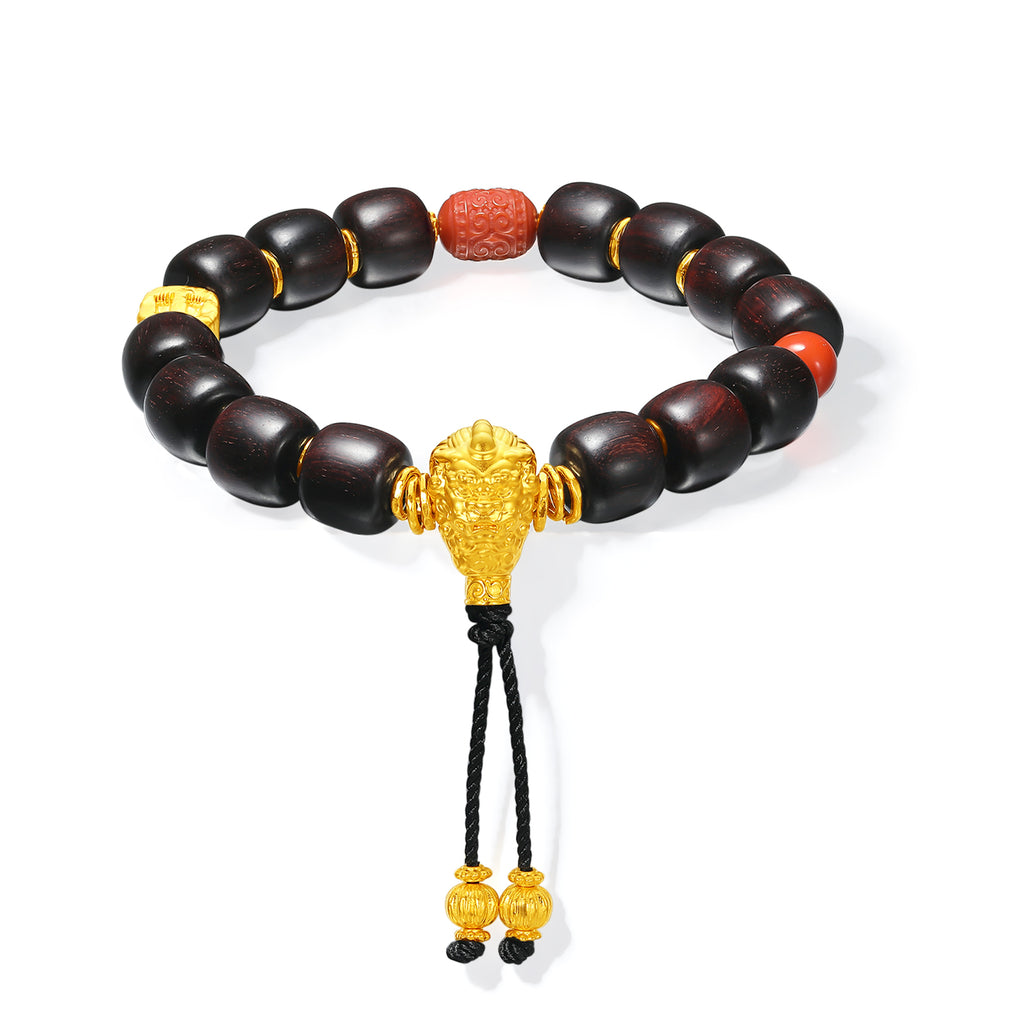 Jiuhua Mountain' 24K Gold Beaded Bracelet Sandalwood Beads Agate Ksitigarbha's Implements A1915332