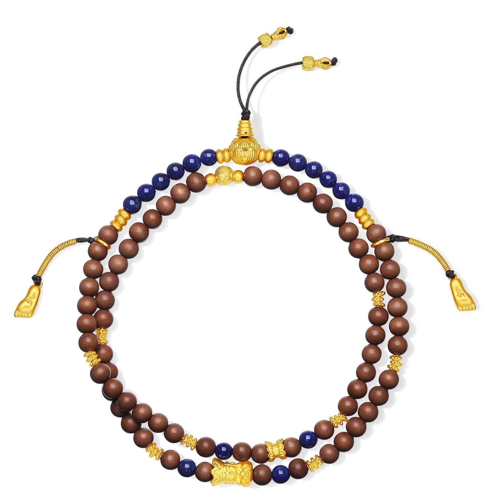 Jiuhua Mountain' 24K Gold Beaded Bracelet Lapis Lazuli Sandalwood Bead Ksitigarbha Bodhisattva J1915327