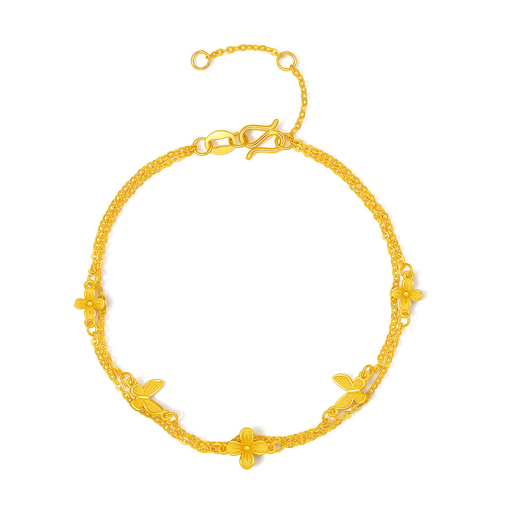 "Annie's Garden" 999 24K Gold Chain Bracelet Flower 2.6-2.9g A0713018