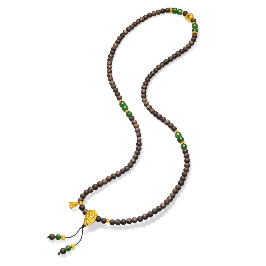 Jiuhua Mountain' 24K Gold Beaded Bracelet Heitian Jade Agarwood Ksitigarbha's Implements Y1915329