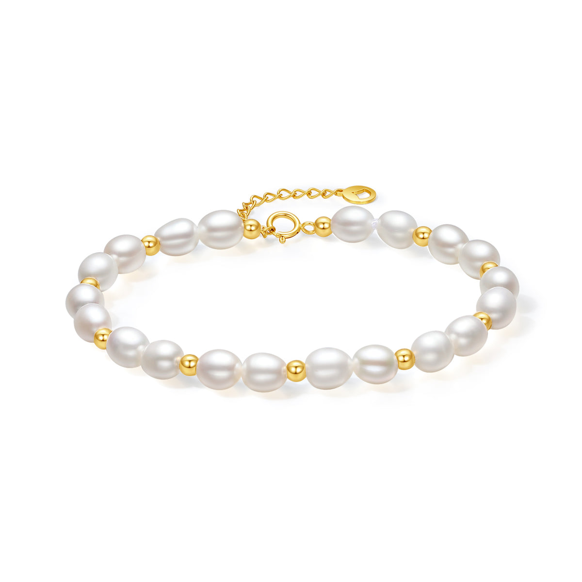 18K Yellow Gold Chain Bracelet Freshwater Pearl 5-6mm 0.45-0.75g X0713025