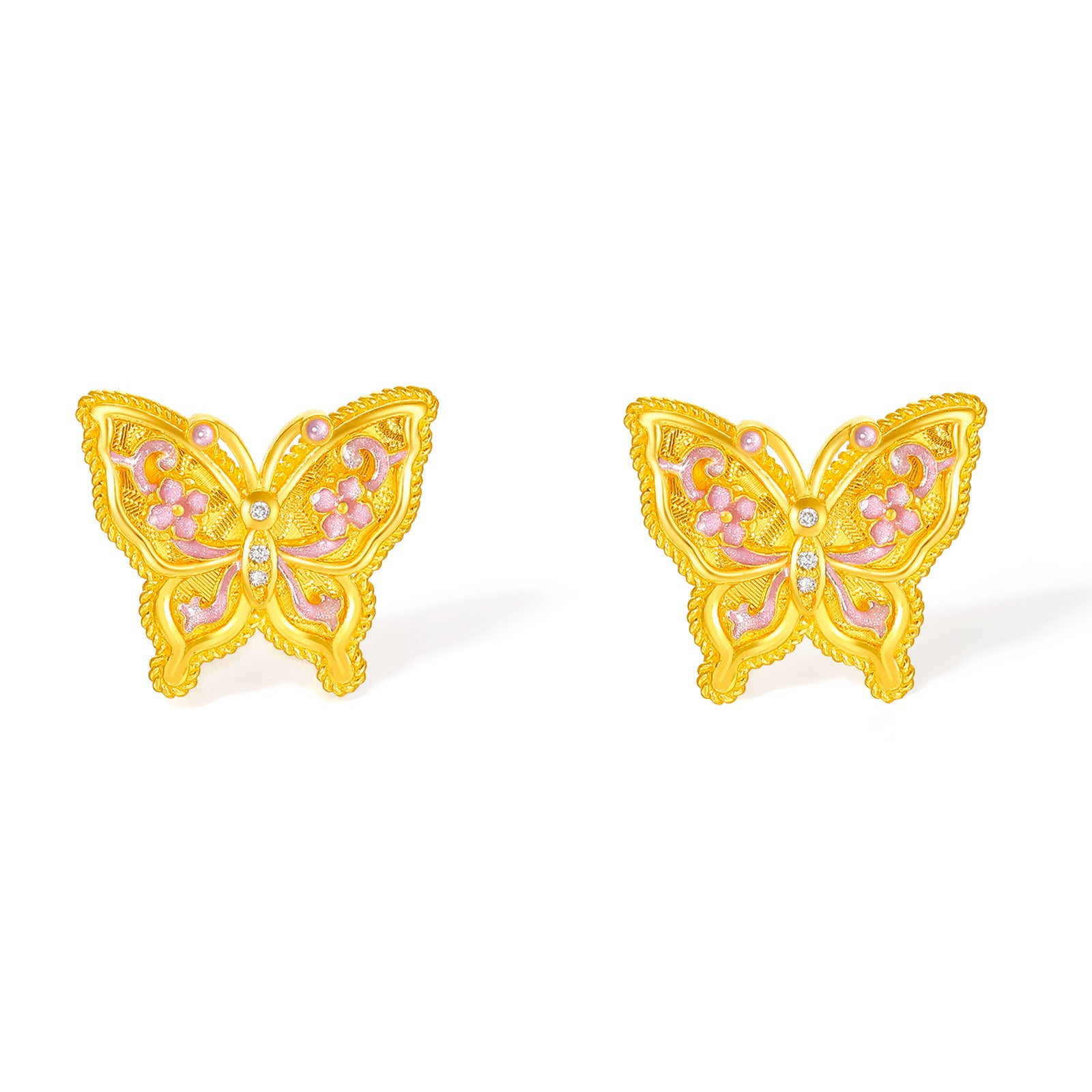 「華夏文化藏品 - 宋錦」24K金耳釘鑽石蝴蝶 3.86-5.86克 W0923869