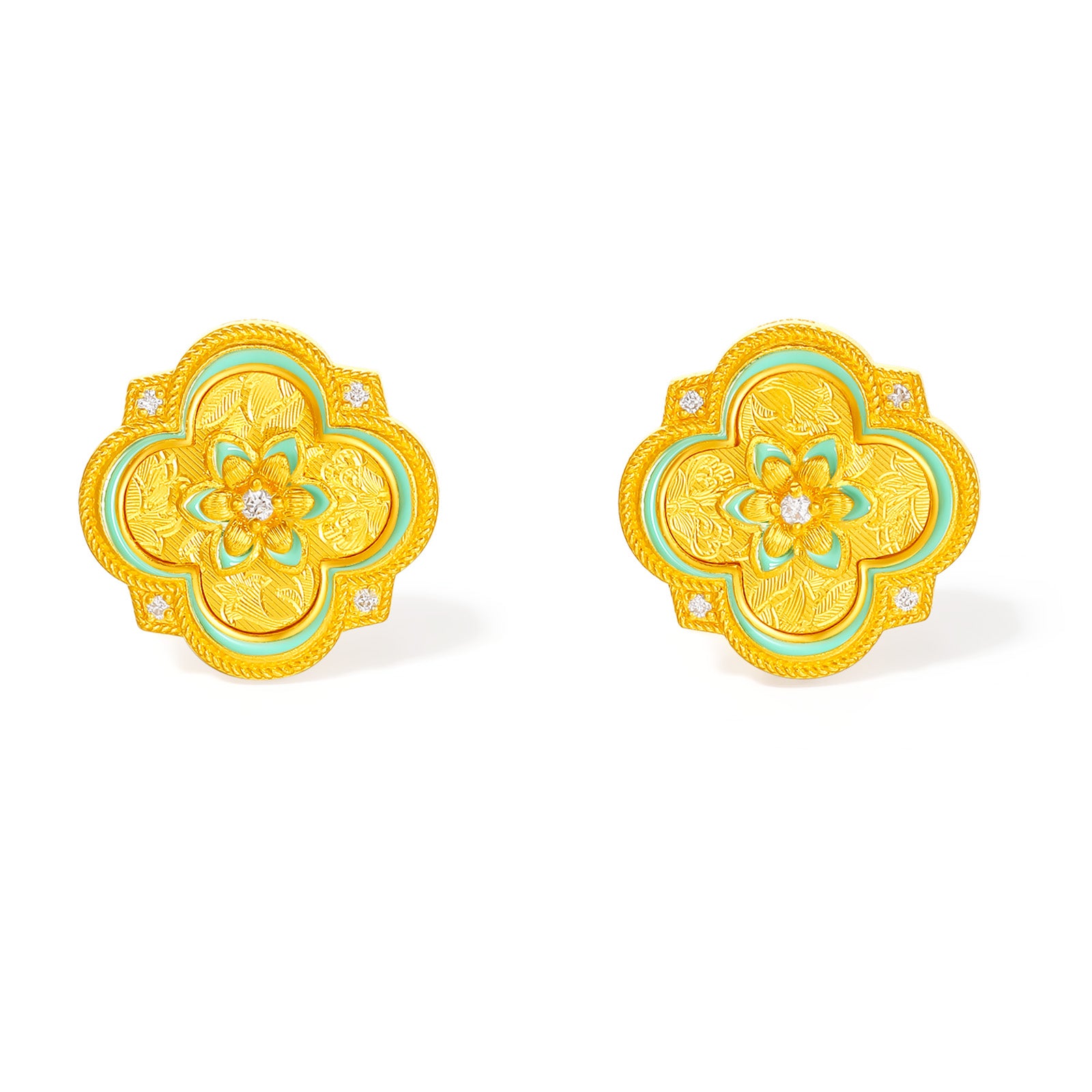 「中華文化收藏」宋錦耳釘24K黃金鑽石花5.5-7.5g W0923870