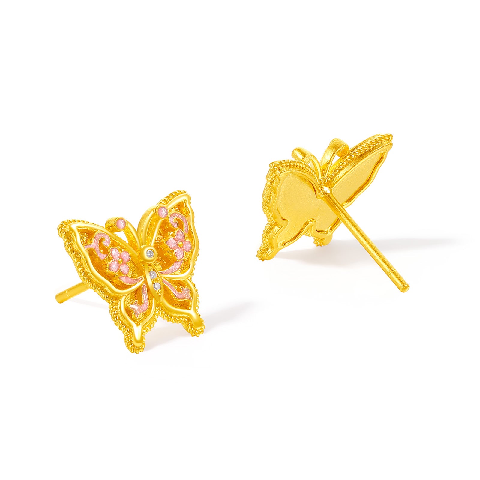 「華夏文化藏品 - 宋錦」24K金耳釘鑽石蝴蝶 3.86-5.86克 W0923869