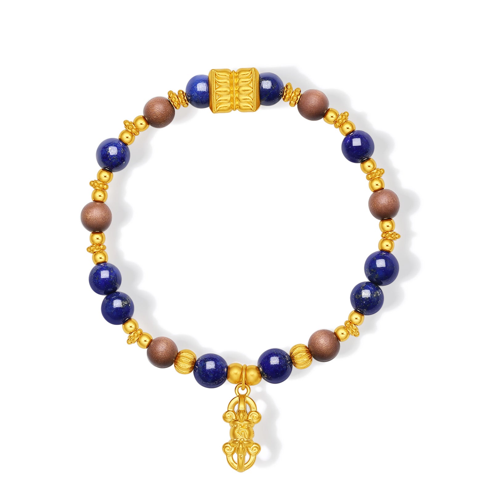 "Jiuhua Mountain" 24K Gold Beaded Bracelet Lapis Lazuli Sandalwood Bead Vajra J1915267