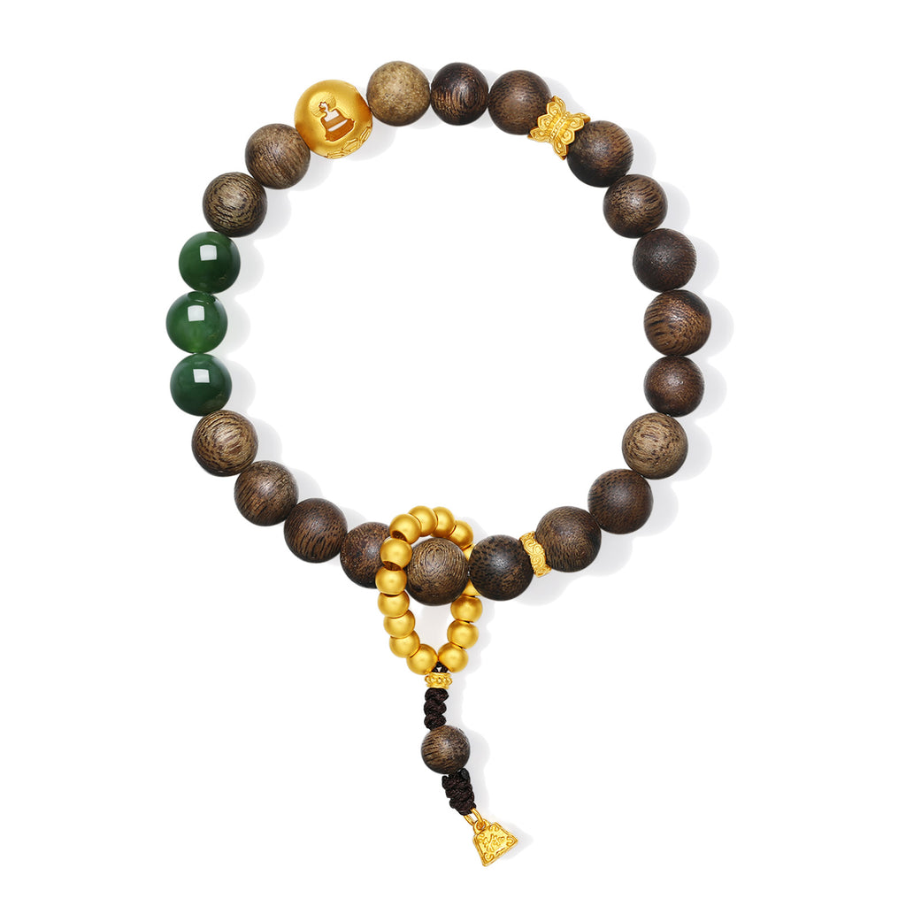 Jiuhua Mountain' 24K Gold Beaded Bracelet Heitian Jade Agarwood Ksitigarbha Bodhisattva Y1915291