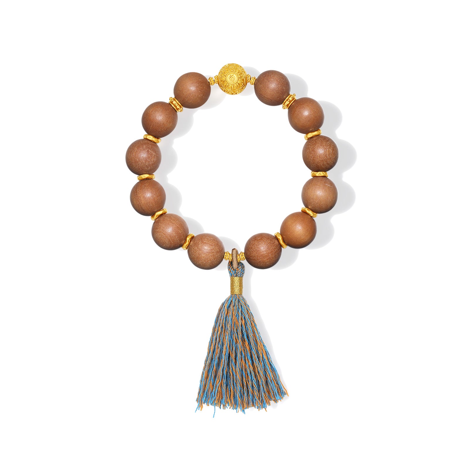 "Jiuhua Mountain" 24K Gold Beaded Bracelet Sandalwood Beads Buddhist Scripture A1915269