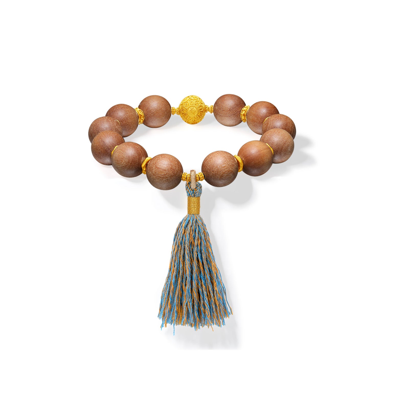 "Jiuhua Mountain" 24K Gold Beaded Bracelet Sandalwood Beads Buddhist Scripture A1915269