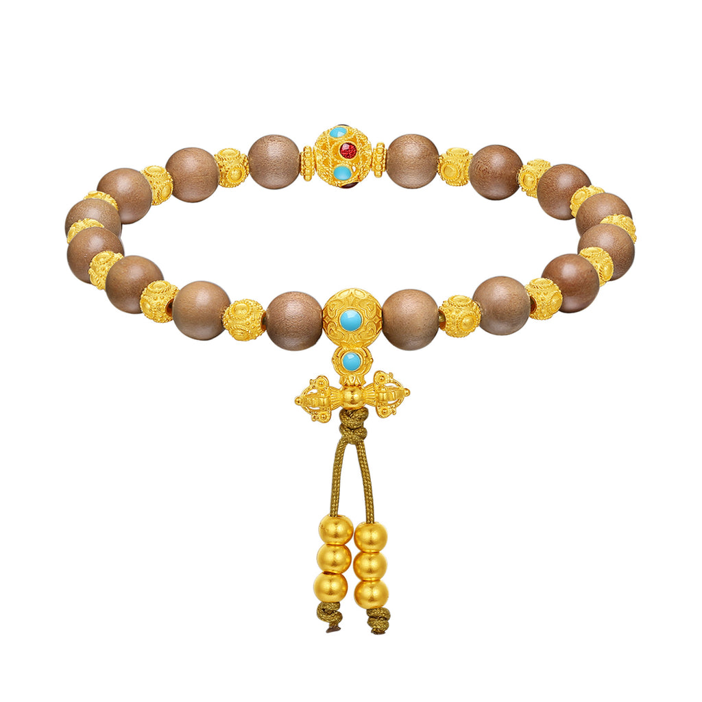 999 24K Gold Beaded Bracelet Sandalwood 8.5-11.5g A1915962