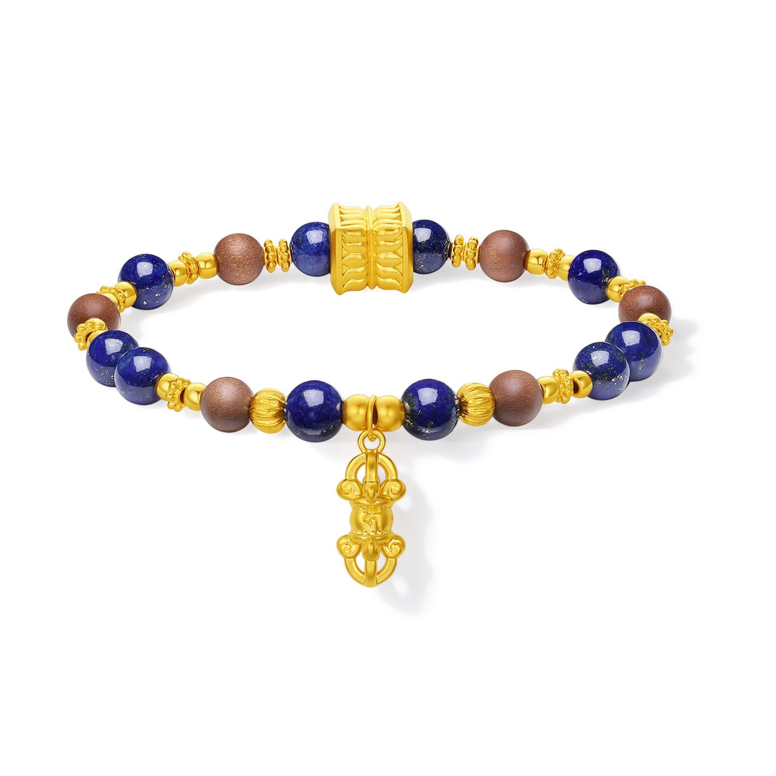 "Jiuhua Mountain" 24K Gold Beaded Bracelet Lapis Lazuli Sandalwood Bead Vajra J1915267