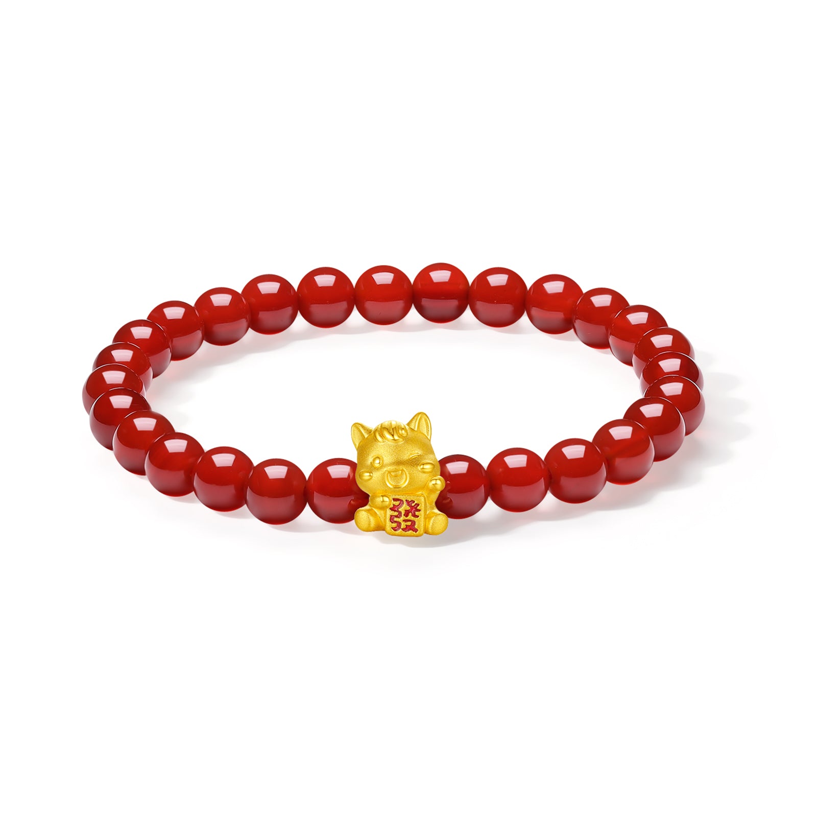 'Year of the Horse' 24K Gold Beaded Bracelet Agate Horse 0.7-1g 17cm A1915520
