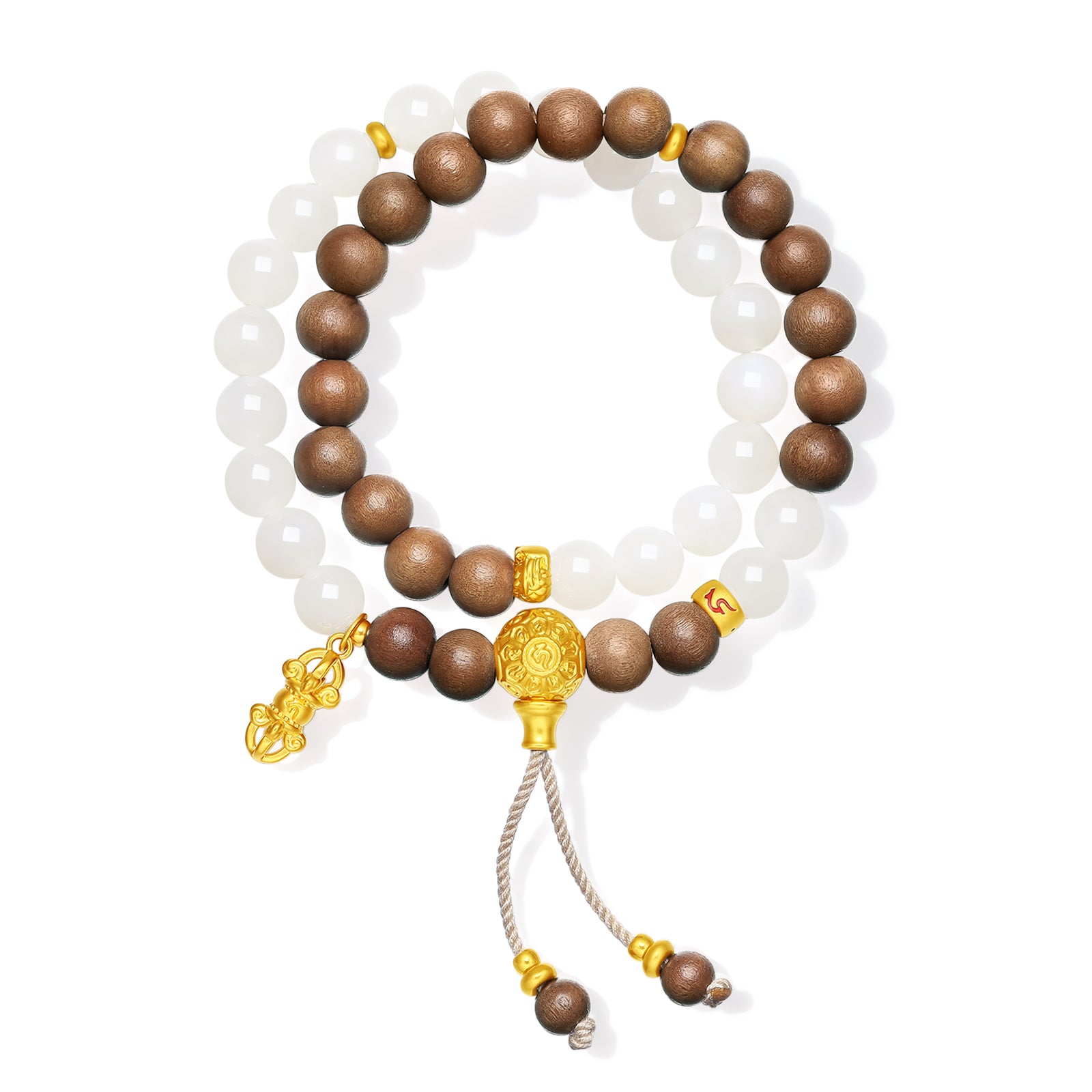 Jiuhua Mountain' 24K Gold Beaded Bracelet Heitian Jade Wood Buddhist Scripture Y1915285