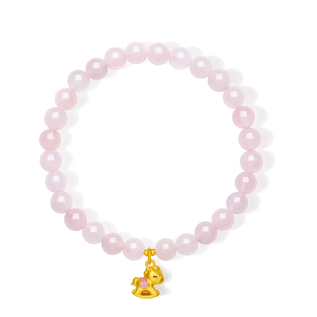'Year of the Horse'  24K Gold Beaded Bracelet Rose Quartz Horse 0.5-0.8g 17cm A1915743