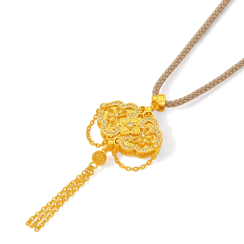 「中華文化藏品－宋錦」24K金吊墜項鍊鑽石如意 10.13-12.63g W0423873