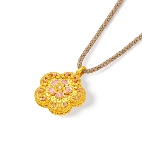 「華夏文化藏品——宋錦」24K 黃金吊墜項鍊鑽石花 9.11-11.61 克 W0423871