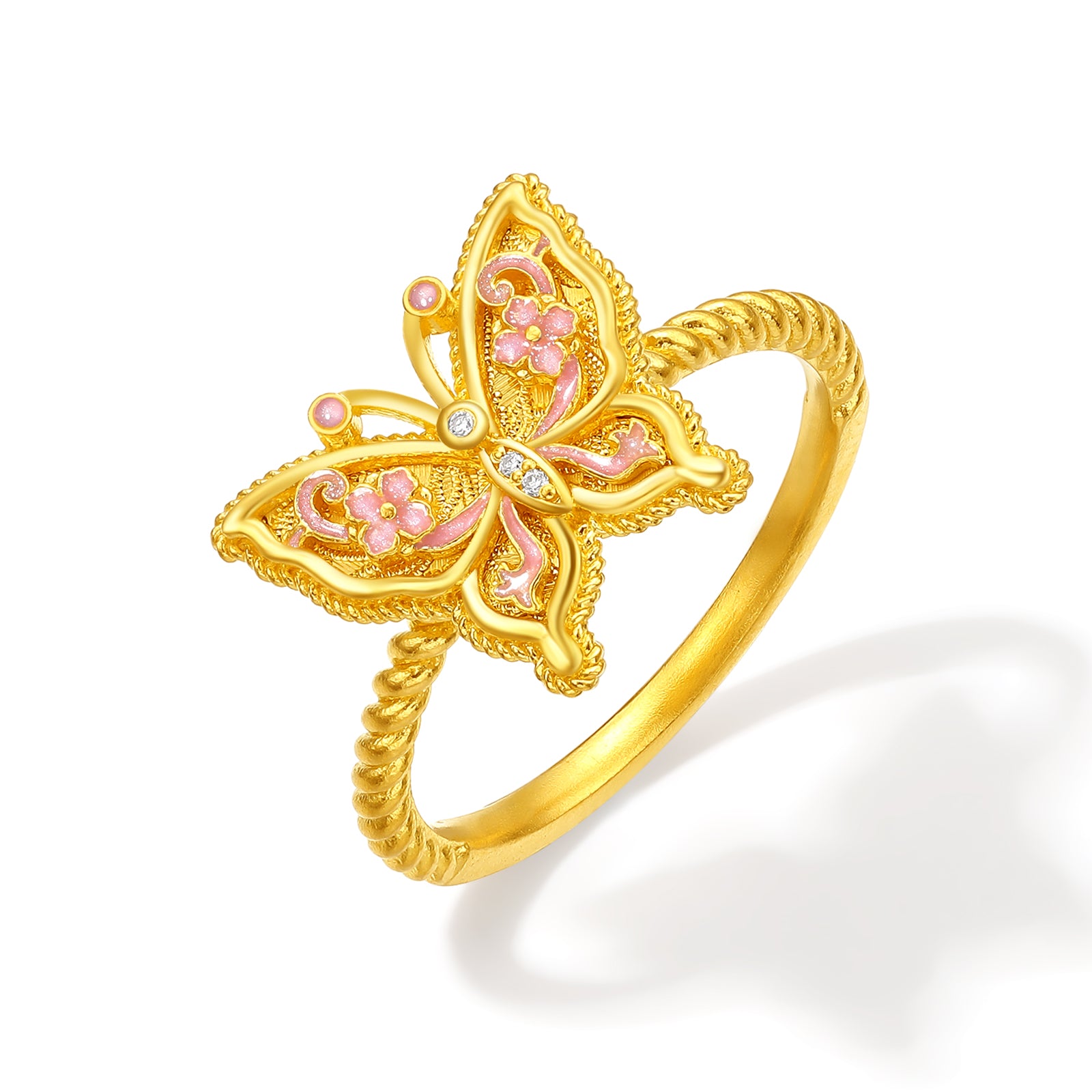 「中國文化珍藏－宋錦」24K金鑽石蝴蝶戒指 3.7-5.7克 W0123501