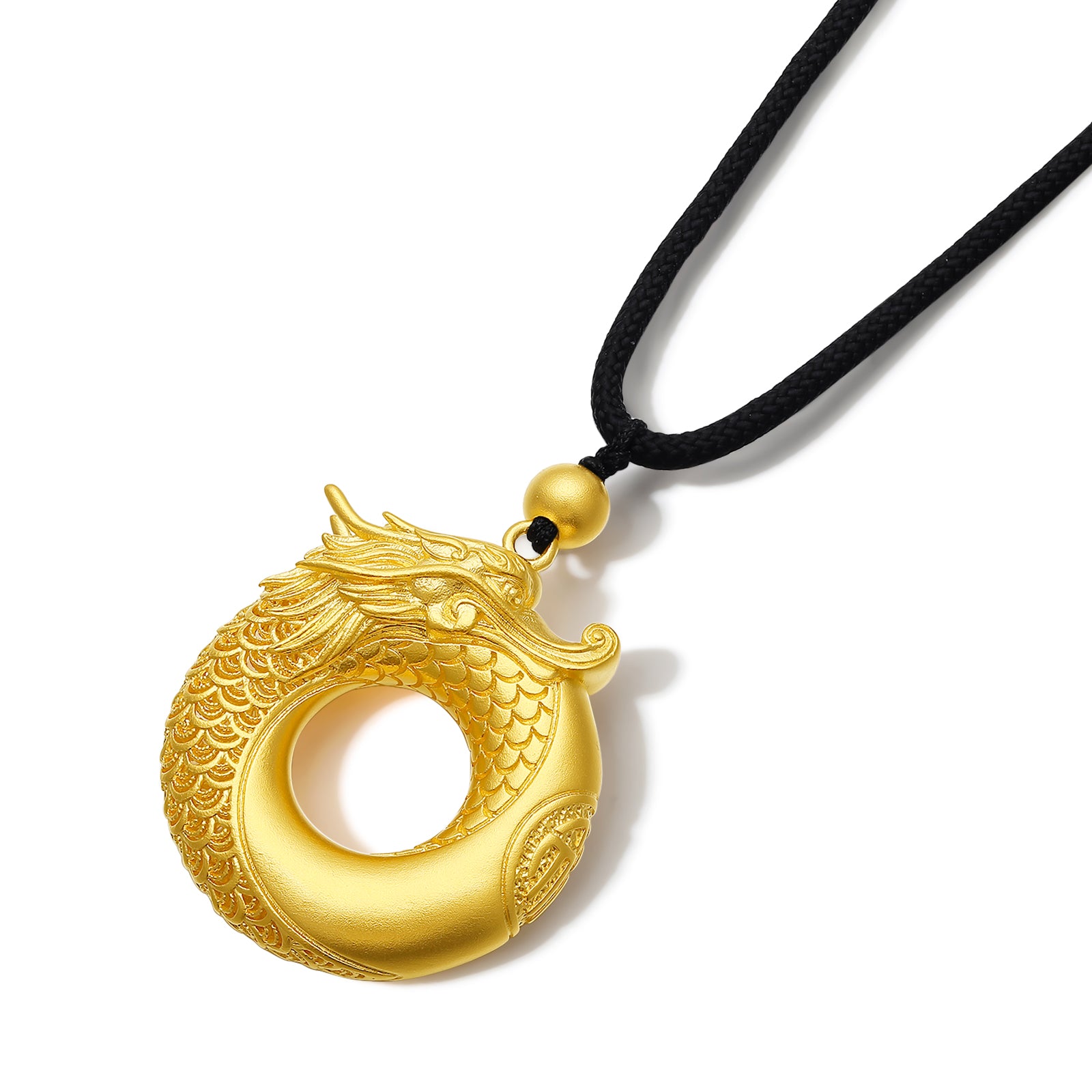 "Antiquity Gold" 999.9 24K Gold Pendant Necklace Peace Buckle Dragon 20-24g A0412995