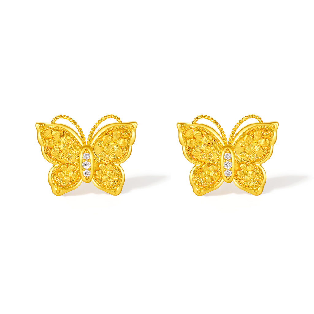 「華夏文化典藏—宋錦」24K金耳釘 鑽石蝴蝶 3.1-5.1g W0923498