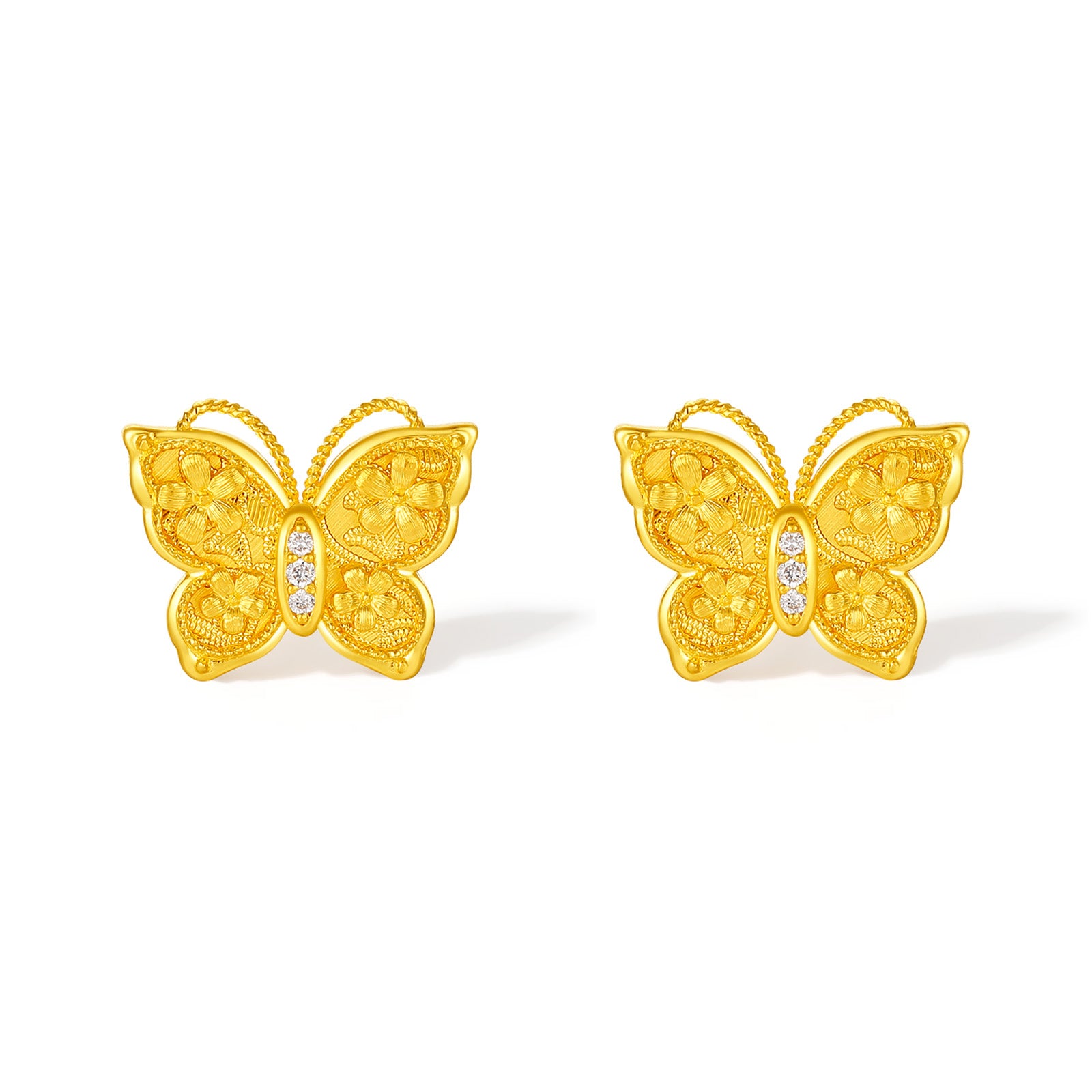 「華夏文化典藏—宋錦」24K金耳釘 鑽石蝴蝶 3.1-5.1g W0923498
