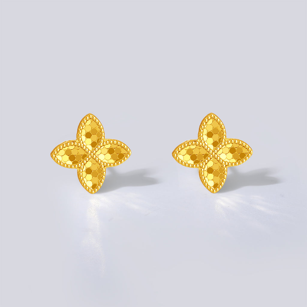 24K Gold Earrings Clover 0.85-1.15g A0921141