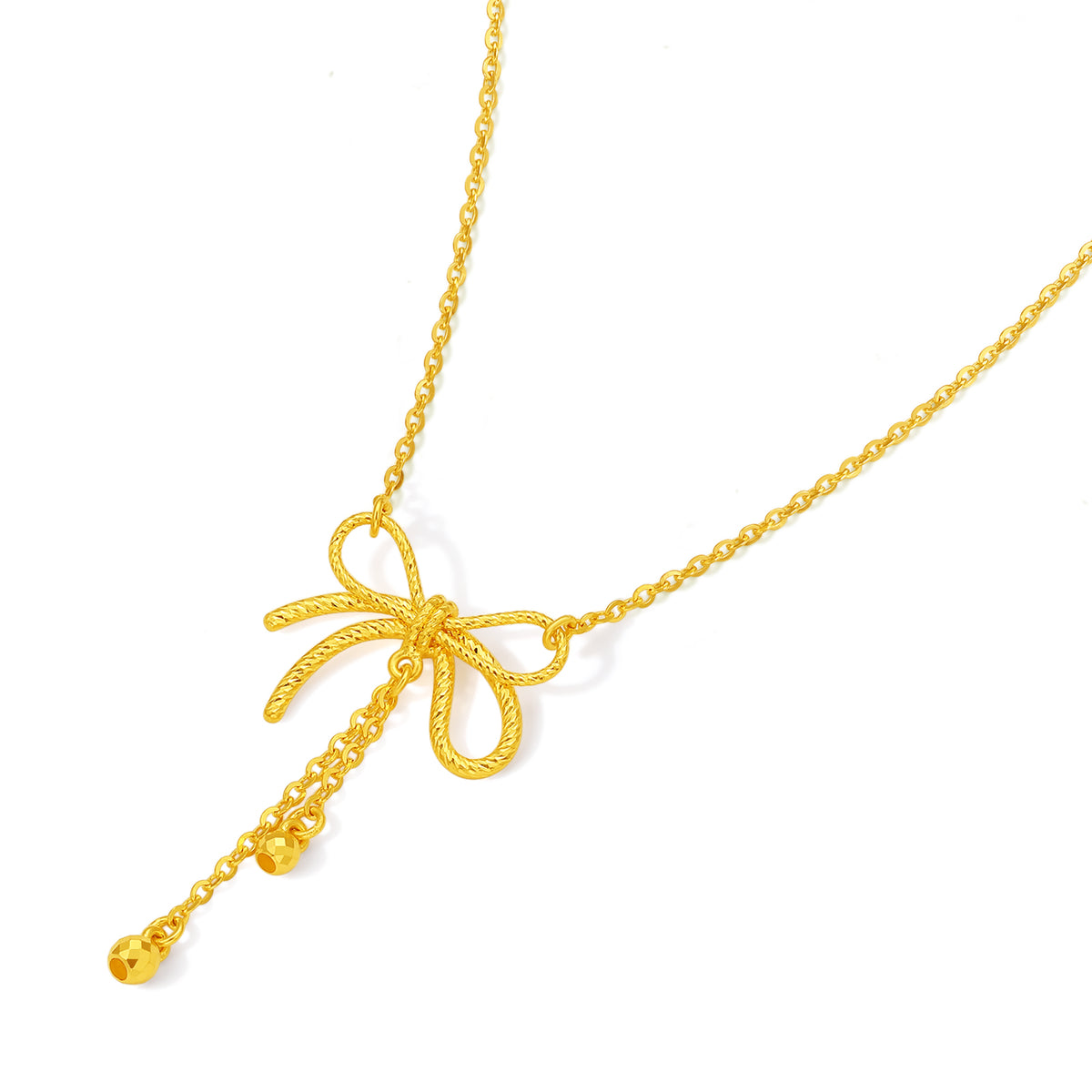 "Girl's Worries" 24K Gold Pendant Necklace Bow 3.75-4.15g A0615490