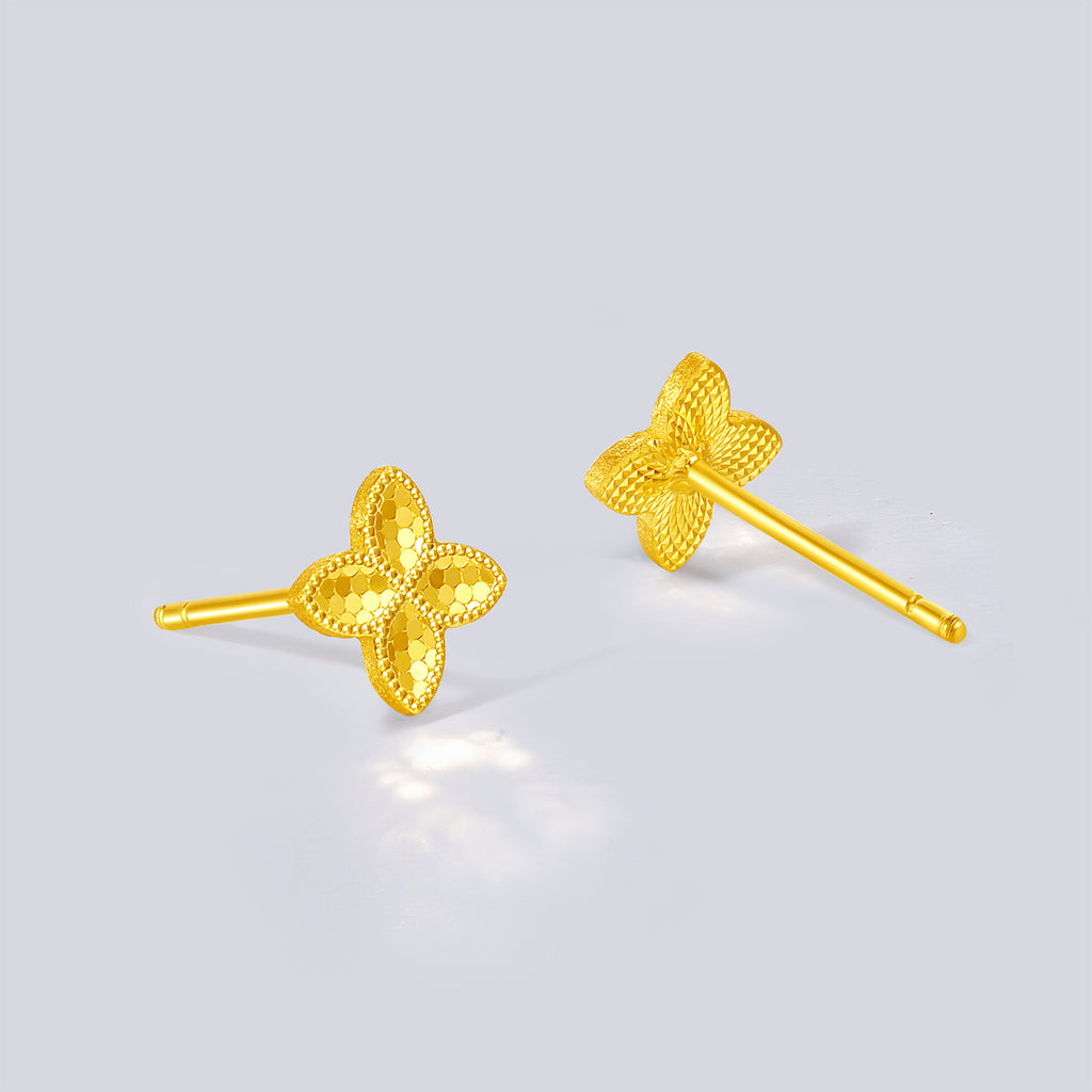 24K Gold Earrings Clover 0.85-1.15g A0921141