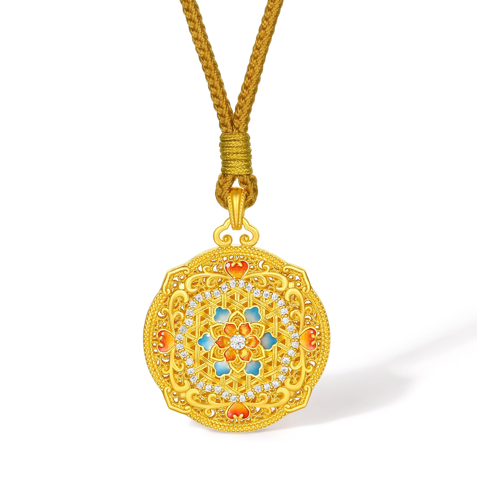 "Chinese Culture Collection - Woven Bamboo" 24K Gold Pendant Necklace Diamond 0.005ct Flora 12.84-14.84g W0423506