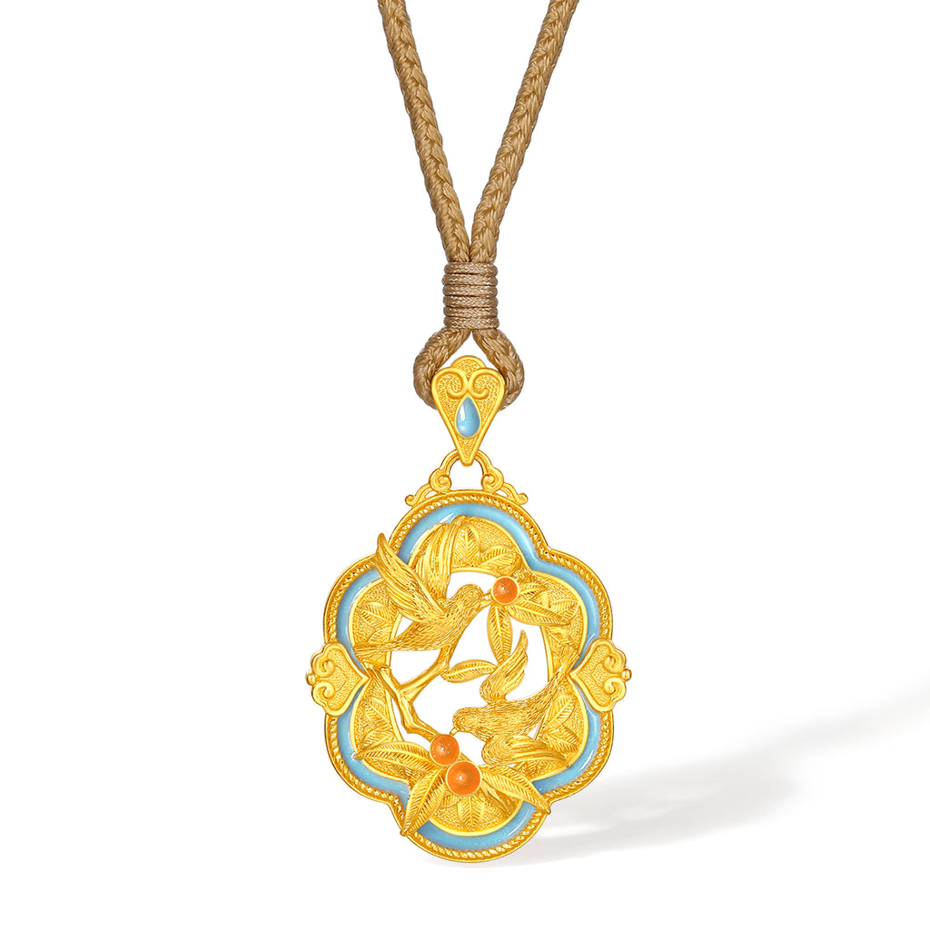 中國文化典藏—宋錦24K金吊墜項鍊 喜鵲 13.12-15.12克 A0423513