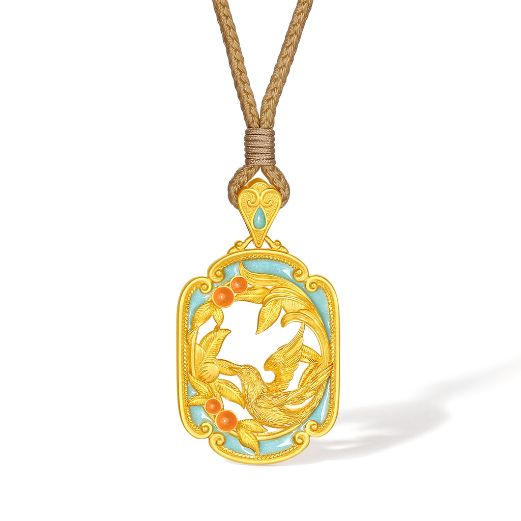 「中華文化珍藏」宋錦24K金吊墜項鍊喜鵲 11.09-13.09克 A0423486