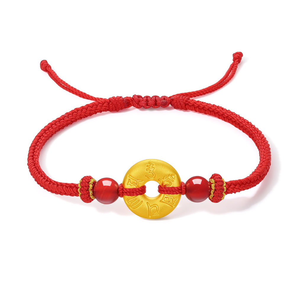 Jiuhua Mountain' 24K Gold String Bracelet Agate Buddhist Scripture A1714666