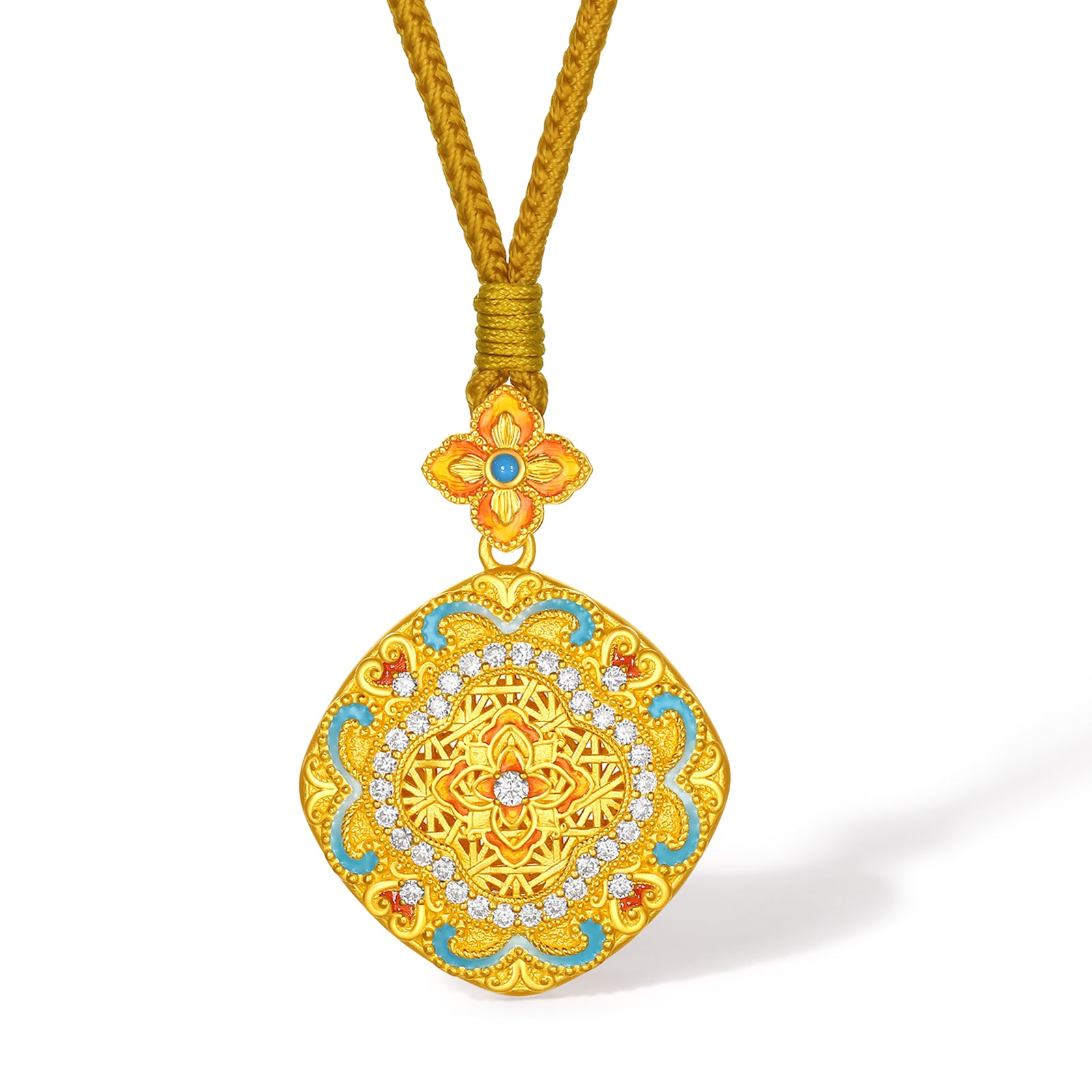 "Chinese Culture Collection - Woven Bamboo" 24K Gold Pendant Necklace Diamond 0.015ct 0.014ct Flora 16.58-18.58g W0423508