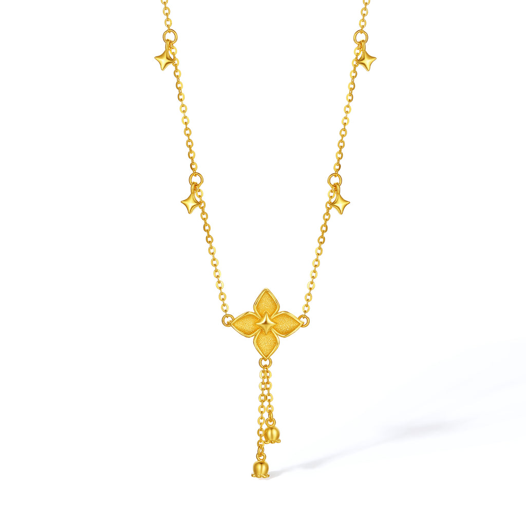 "Fantasy Forest" 999 24K Gold Pendant Necklace Clover 4.4-4.7g A0613827